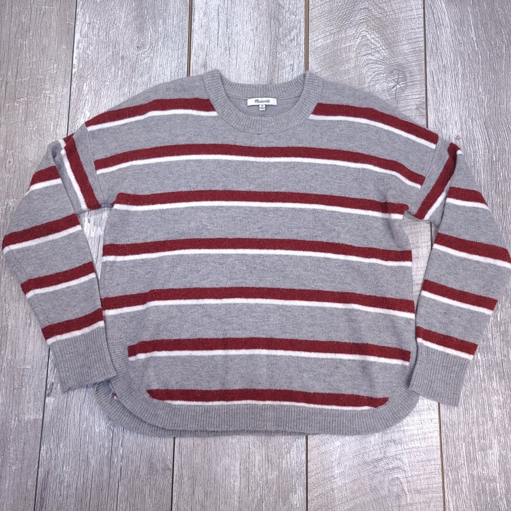 Madewell Sweater Women XS Grey Red Striped Wool Alpaca Blend Pullover